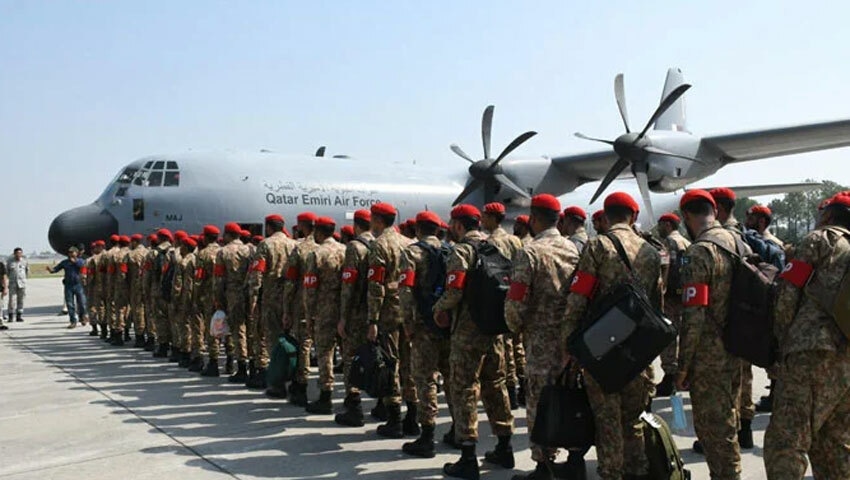 A contingent of Pakistan Army left for Qatar on Monday to assume security duties for the FIFA World Cup 2022. — Photo courtesy Radio Pakistan