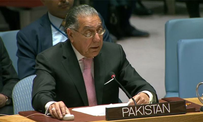 In this Jan 2020 file photo, Pakistan's ambassador to the United Nations Munir Akram addresses the UNSC. — APP's ambassador to the United Nations Munir Akram addresses the UNSC. — APP