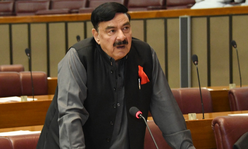 Interior Minister Sheikh Rashid Ahmed speaks in the National Assembly on Saturday. — Photo courtesy NA of Pakistan Twitter