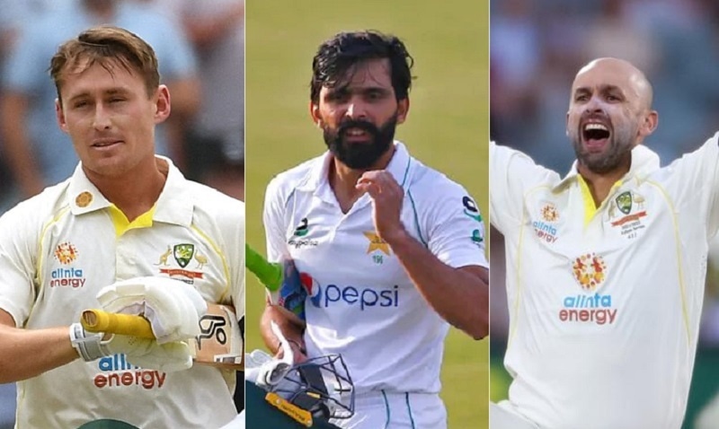 A combination of photos of Marnus Labuschagne (L), Fawad Alam (C) and Nathan Lyon (R). — Pictures via Reuters/Twitter
