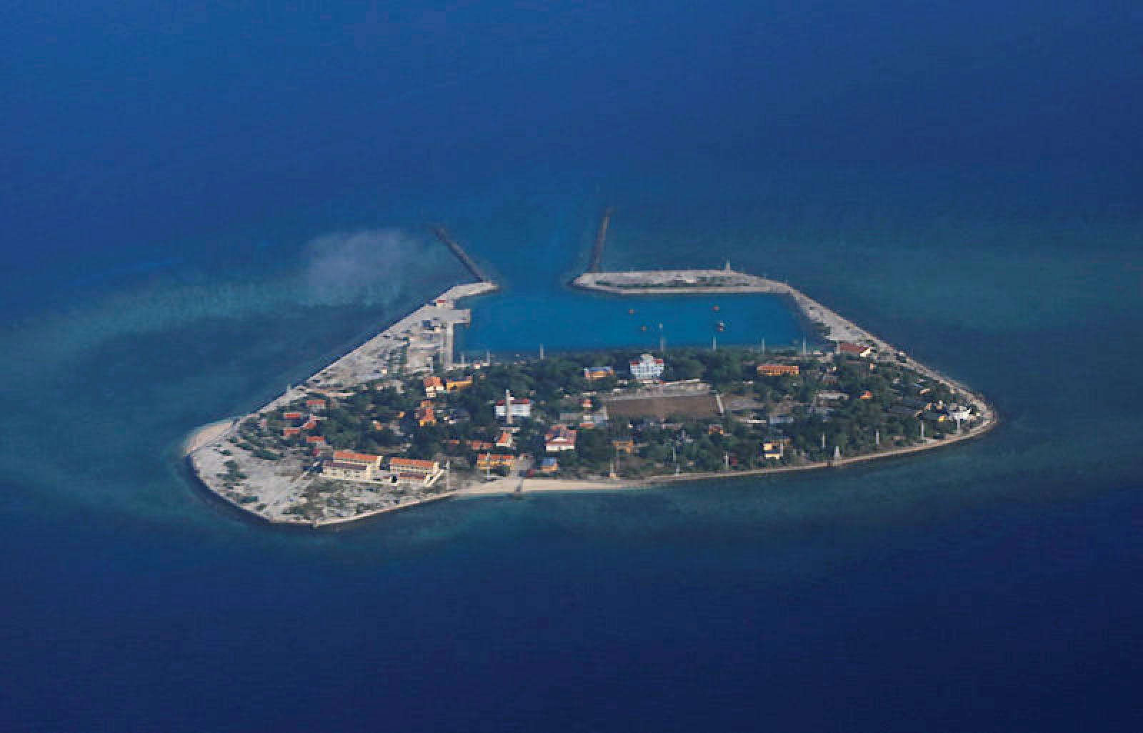 An aerial view of Southwest Cay, or Pugad Island, one of the Spratly Islands in the South China Sea that’s controlled by Vietnam. Photo: Reuters