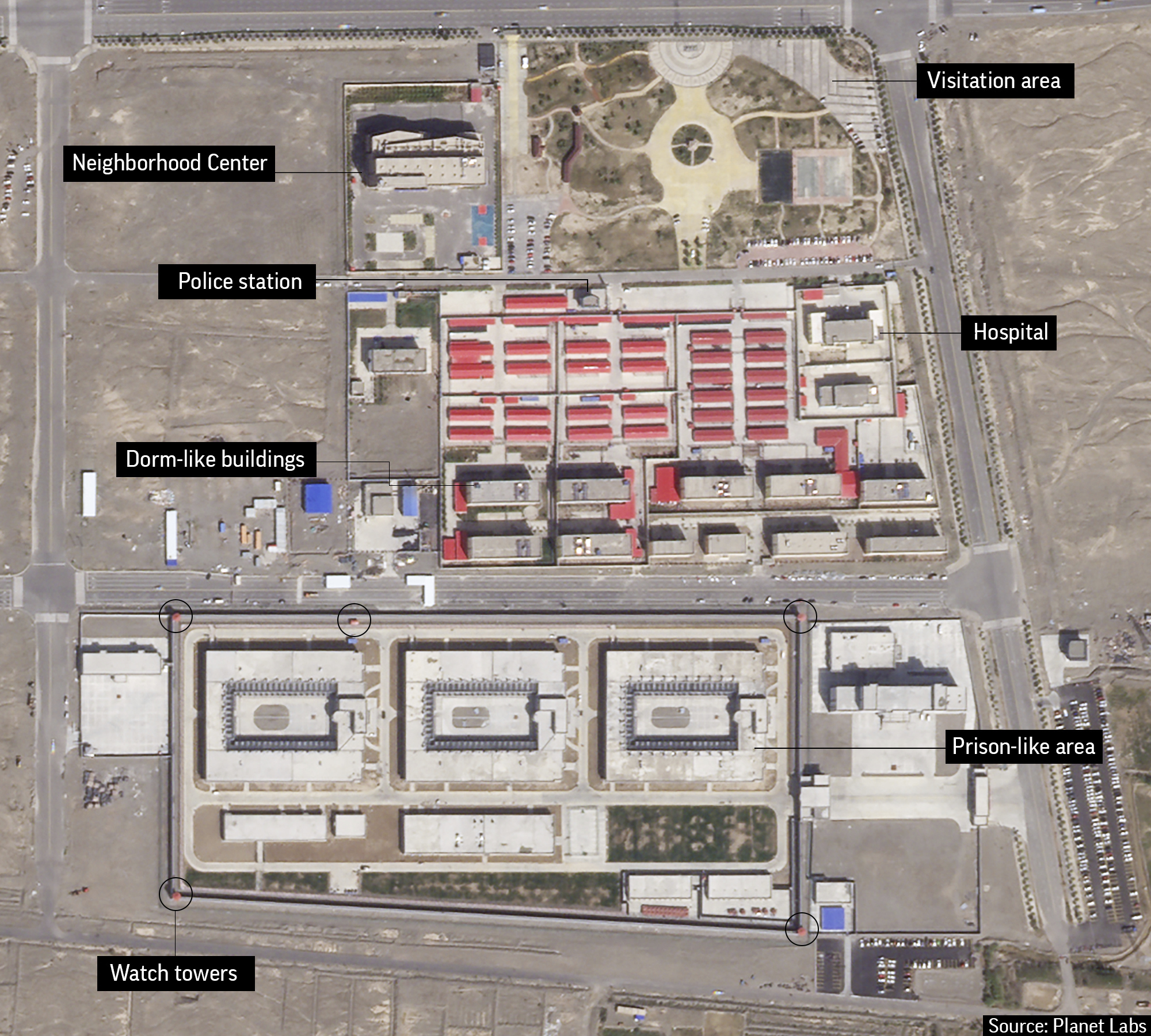 Satellite photo allegedly showing a re-education camp for the detained Uighurs
