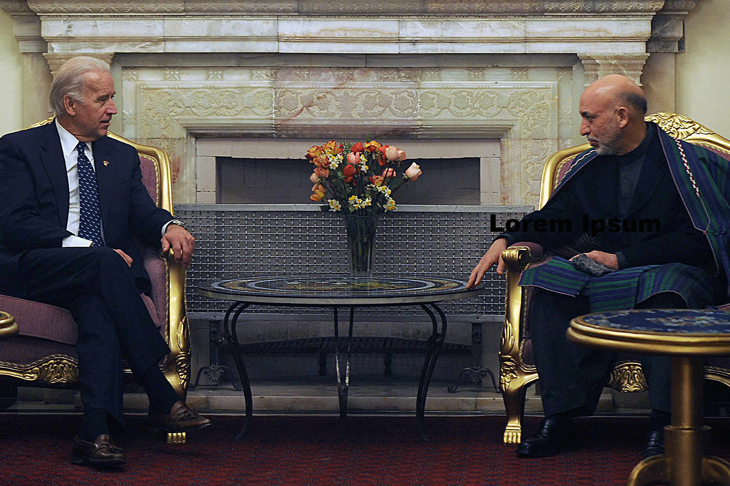 This 2008 file photo shows Afghan President Hamid Karzai talk with then-US senator Joe Biden during a meeting at the Presidential Palace in Kabul. — AFP