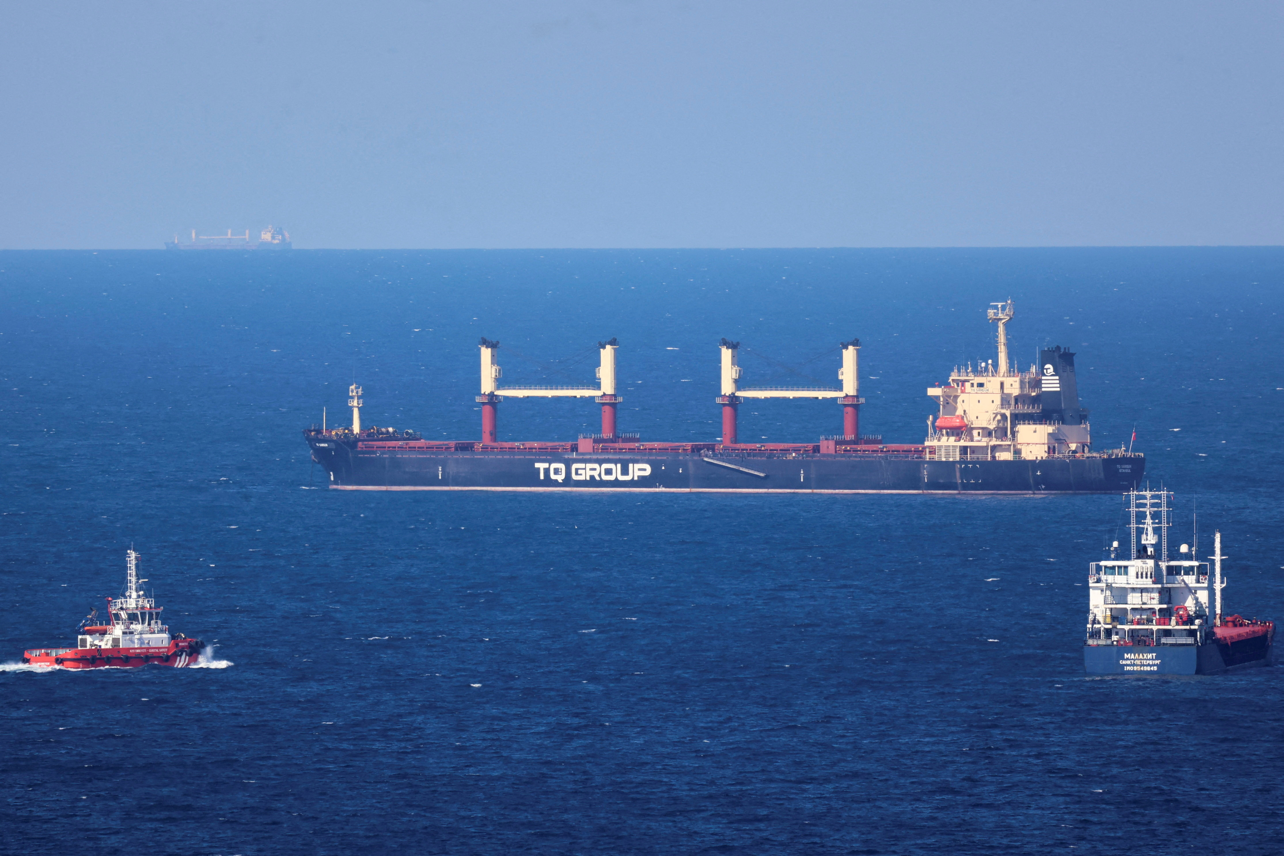 Turkish-flagged bulker TQ Samsun is pictured in the Black Sea off Istanbul