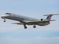 American Airlines Embraer ERJ-145 regional jet aircraft as seen on final approach landing at New York JFK international airport in NY, on February 13, 2020.