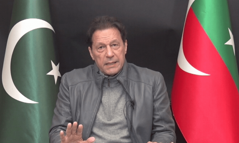 <p>PTI Chairman Imran Khan addresses a press conference on Friday. — DawnNewsTV</p>