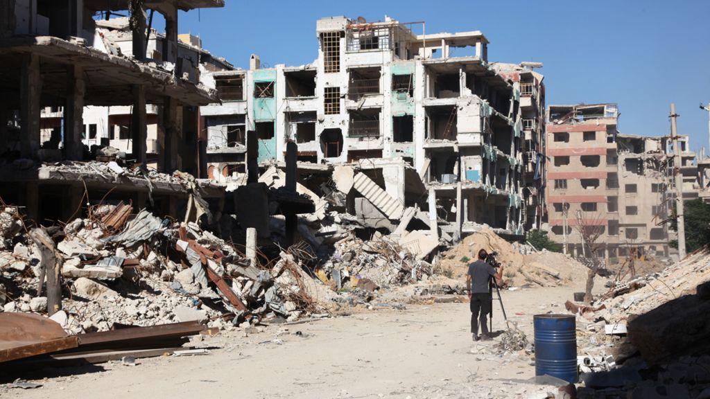 Eastern Ghouta, outside the Syrian capital Damascus, June 2018 - BBC cameraman Nik Millard pictured