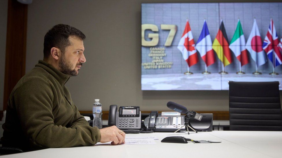 A handout from October shows Ukrainian President Volodymyr Zelensky during a video conference with G7 leaders