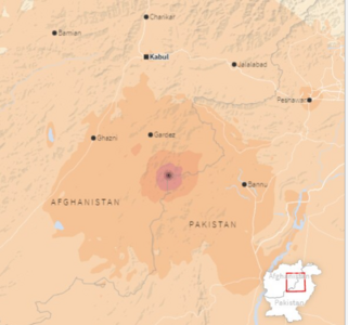 A shakemap of the earthquake of magnitude 6.1 that struck eastern Afghanistan. — Photo by USGS/Reuters