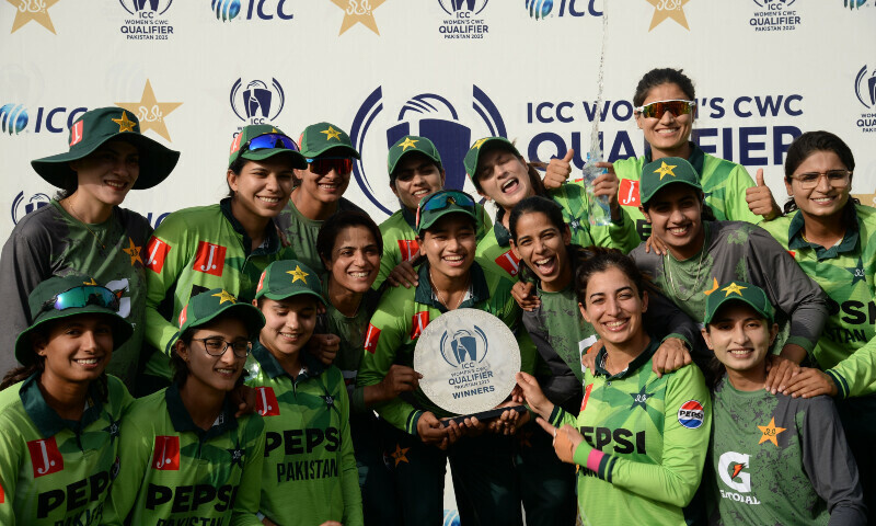 Pakistan celebrate after winning their their final ODI encounter against Bangladesh in the ICC Women’s World Cup 2025 Qualifiers, in Lahore on Saturday. — X/PCB