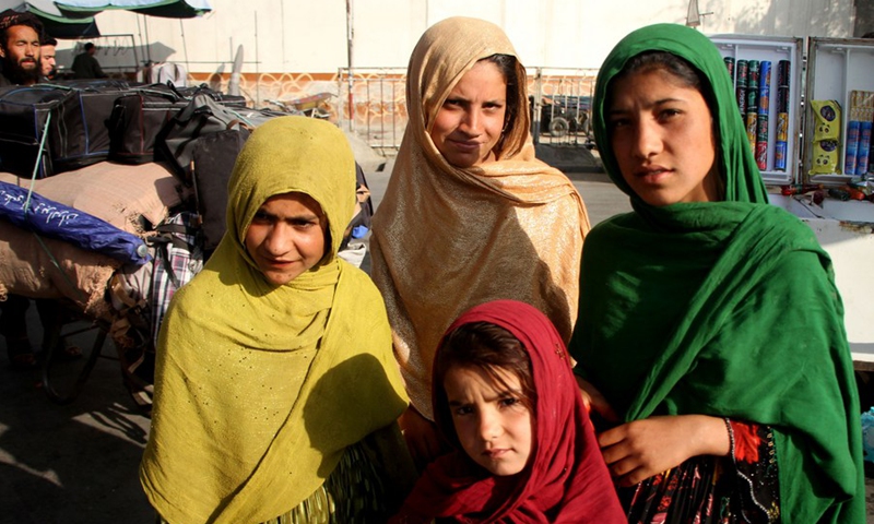 Afghan girls pose for photos in Kabul, capital of Afghanistan, Sept. 15, 2021.(Photo: Xinhua)