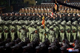 Soldiers attend a parade to mark the 75th anniversary of the founding of the ruling Workers' Party of Korea, in this image released by North Korea's Central News Agency on October 10, 2020.