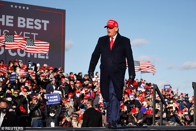 Trump team is weighing options for rallies starting in June, either at airports or open-air venues. Here Trump is seen at Wilkes-Barre Scranton International Airport in Avoca, Pennsylvania, in November