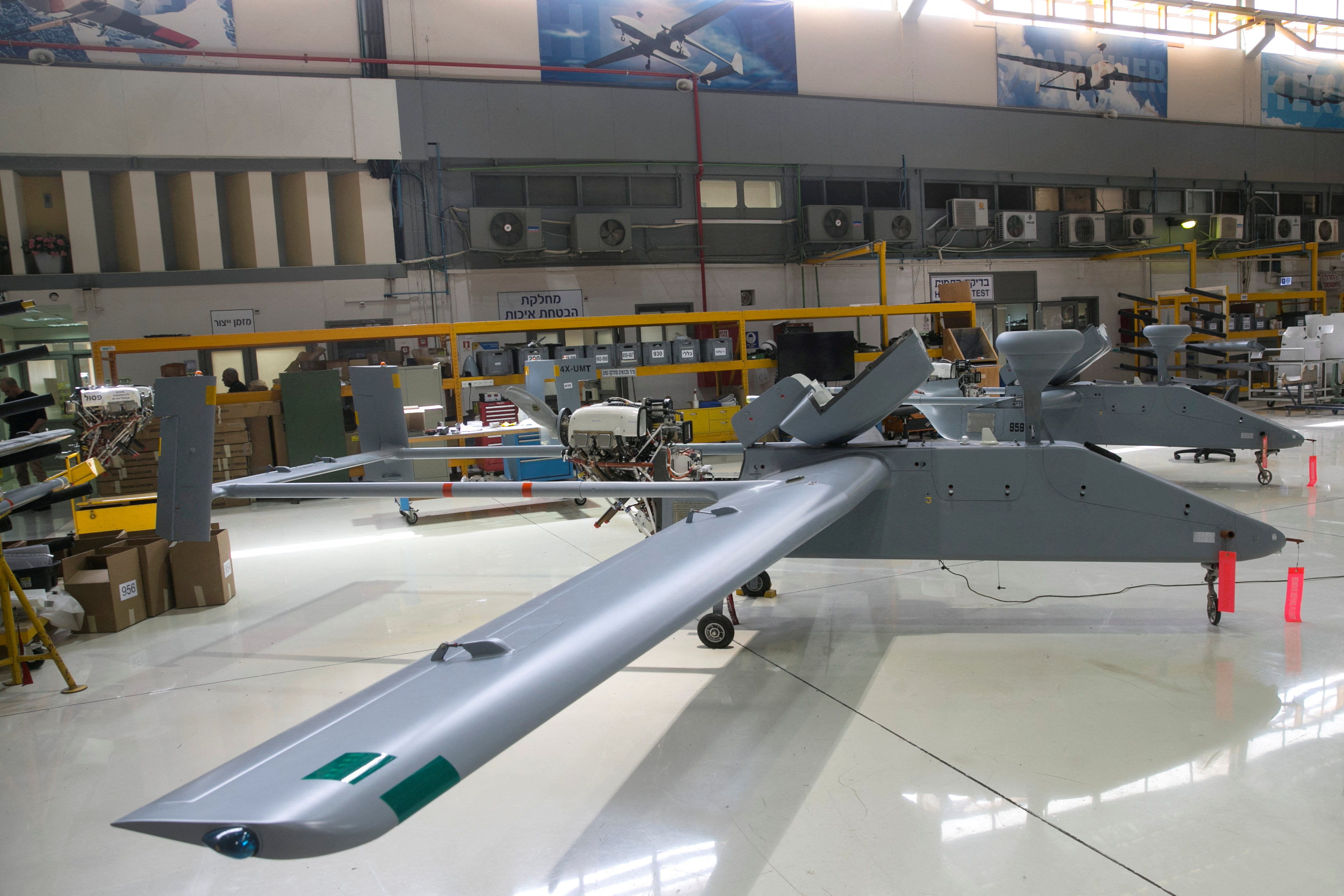 An assembly line of UAV is seen at the offices of state-owned IAI, the country's biggest defence contractor, next to Ben Gurion International airport, near Or Yehuda