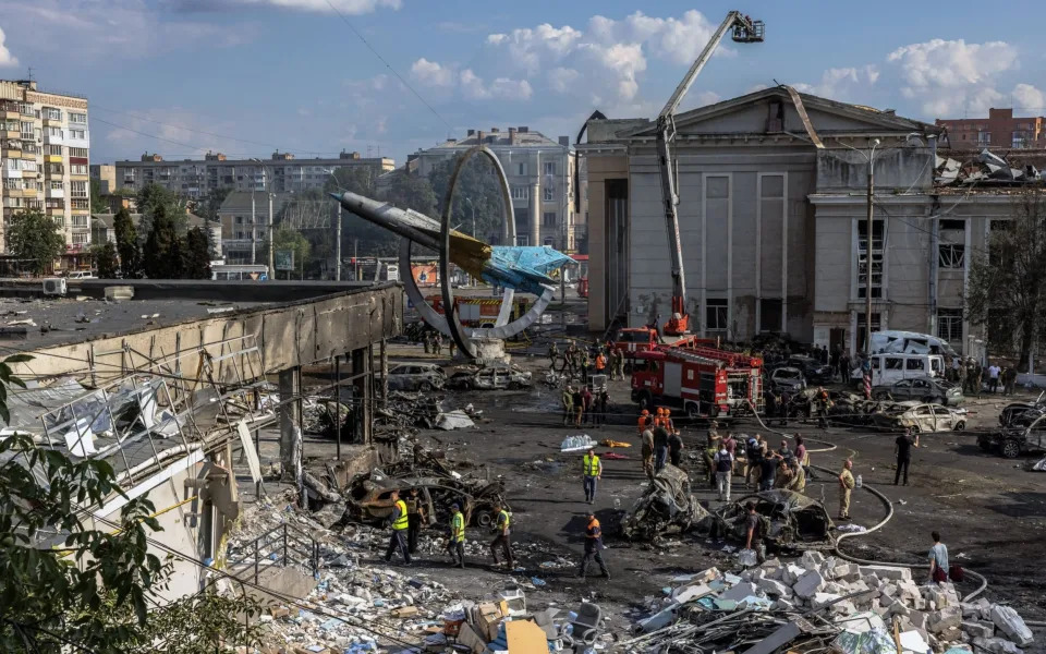 What remains of downtown Vinnytsia after Russia's attack - ROMAN PILIPEY/EPA-EFE/Shutterstock