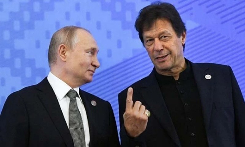 Prime Minister Imran Khan and Russian President Vladimir Putin speak prior to a meeting of the Shanghai Cooperation Organisation (SCO) Council of Heads of State in Bishkek on June 14, 2019. — AFP/File