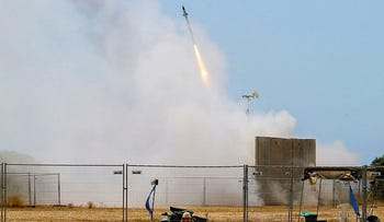 The Iron Dome air defense system launches to intercept a rocket from the Gaza Strip, in Ashkelon, southern Israel, in May.