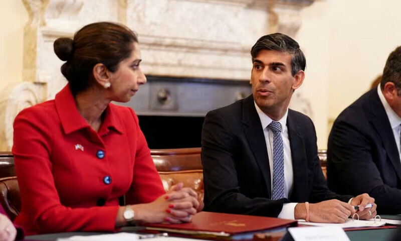 Suella Braverman with Prime Minister Rishi Sunak as he hosts a policing roundtable at 10 Downing Street, London, Britain October 12, 2023.—Reuters/file