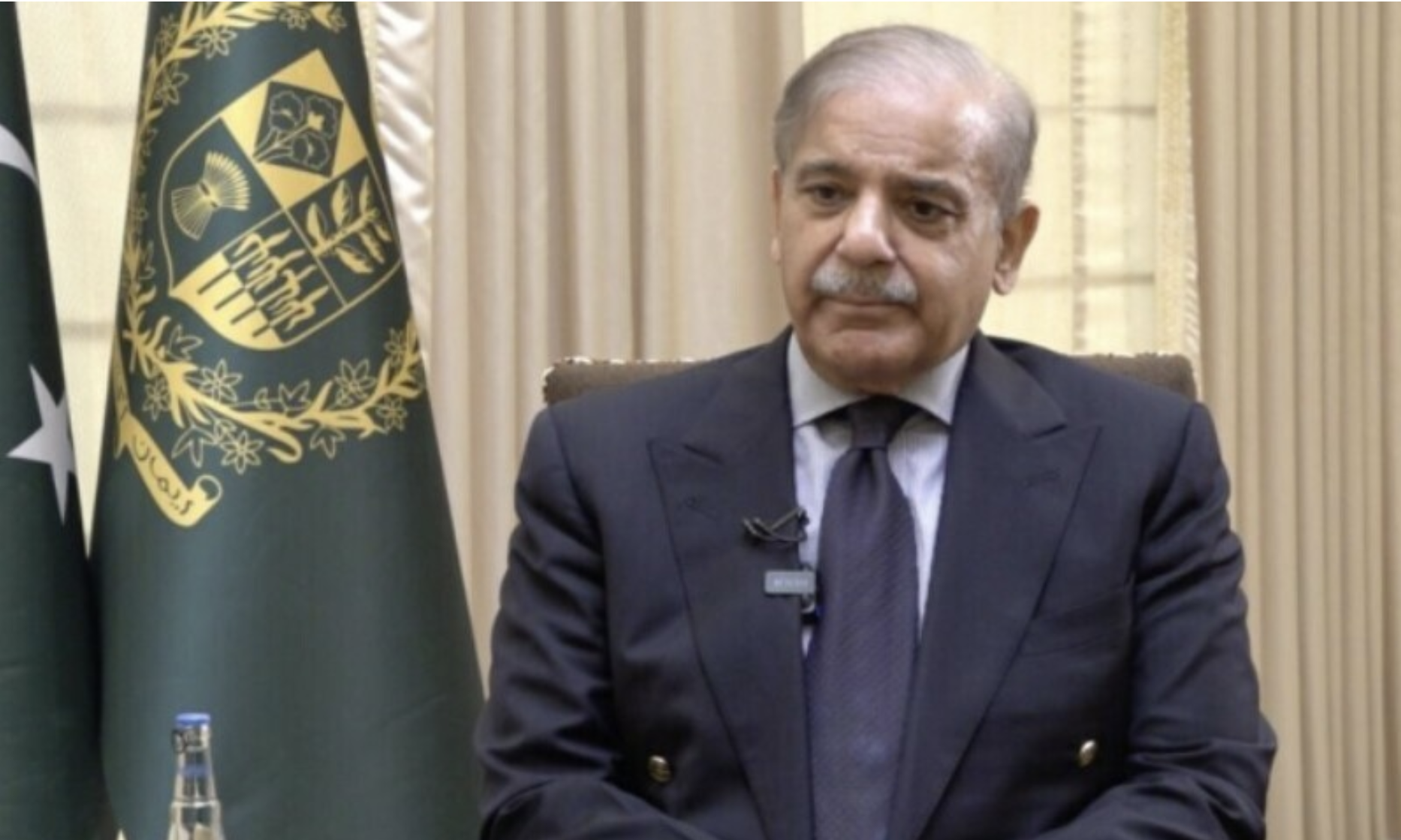 prime minister shehbaz sharif during an interview with a local media channel on august 10 2023 photo screengrab