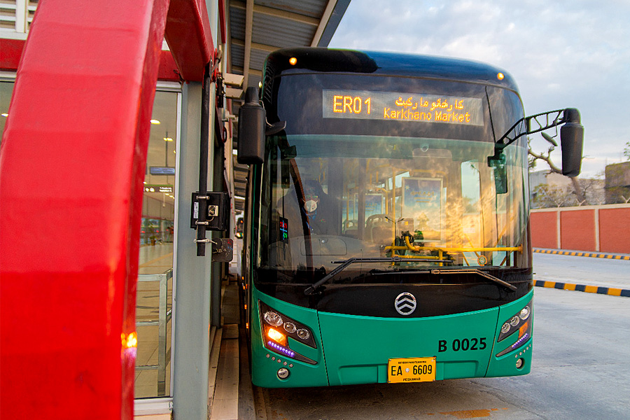 Zu Peshawar runs a fleet of low-emission, electric-hybrid buses.