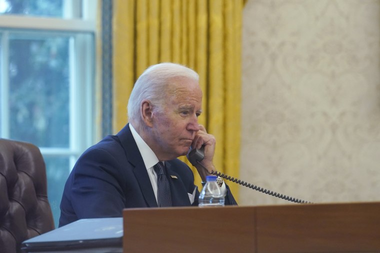 President Joe Biden speaks with Ukrainian President Volodymyr Zelenskyy from the Oval Office of the White House