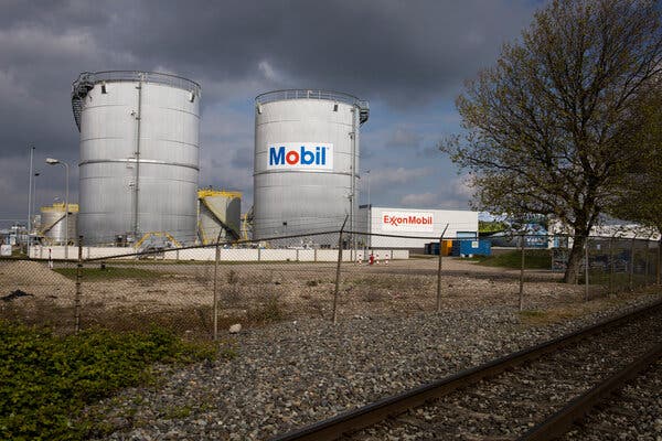 Exxon Mobil storage tanks in the Netherlands in 2021.