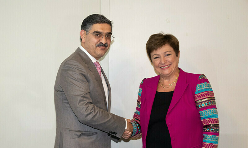 Caretaker Prime Minister Anwaarul Haq Kakar meets IMF Managing Director Kristalina Georgieva at the UN on Wednesday. — X/KGeorgieva