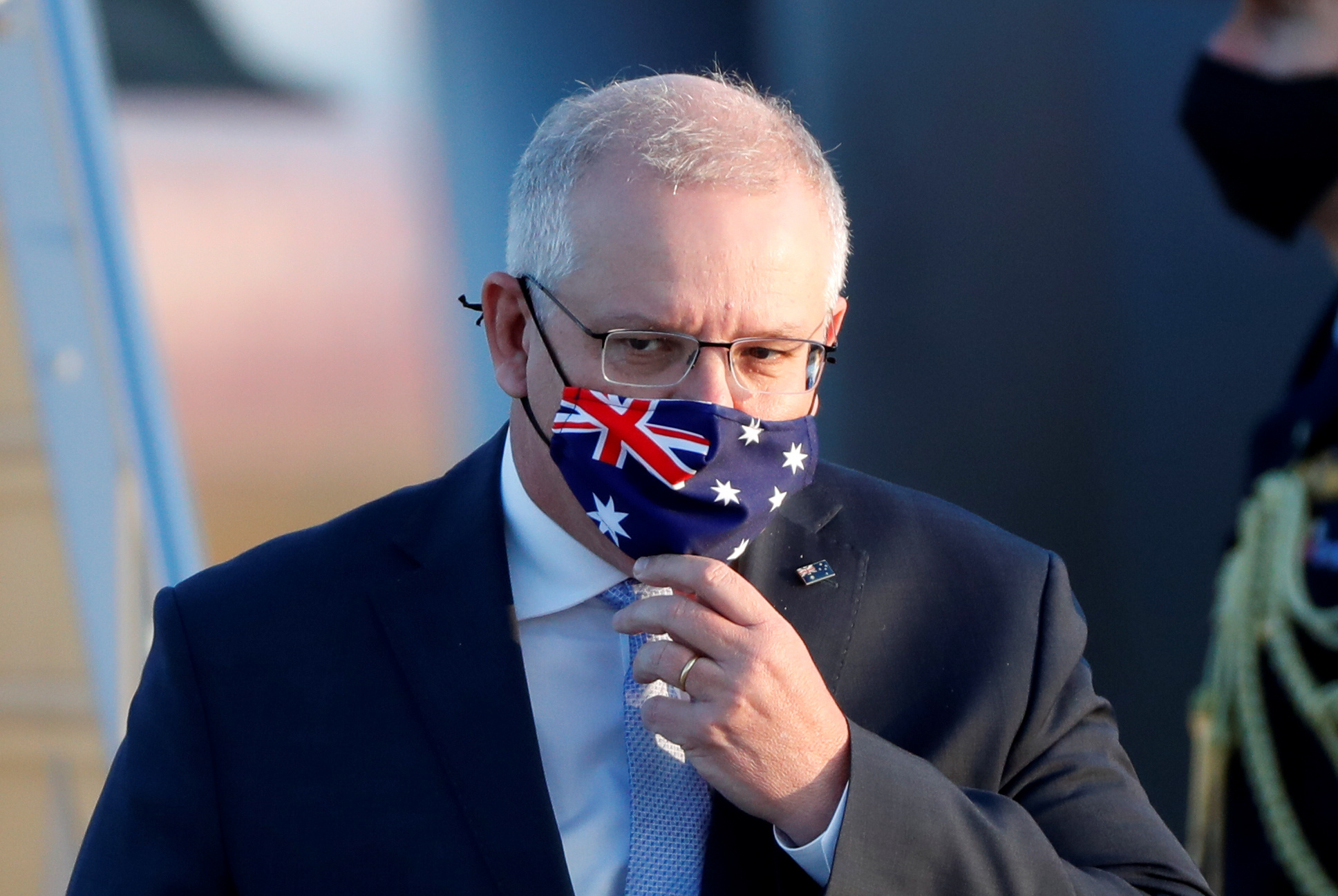 Australian Prime Minister Scott Morrison arrives at Haneda airport in Tokyo, Japan, November 17, 2020.  REUTERS/Issei Kato