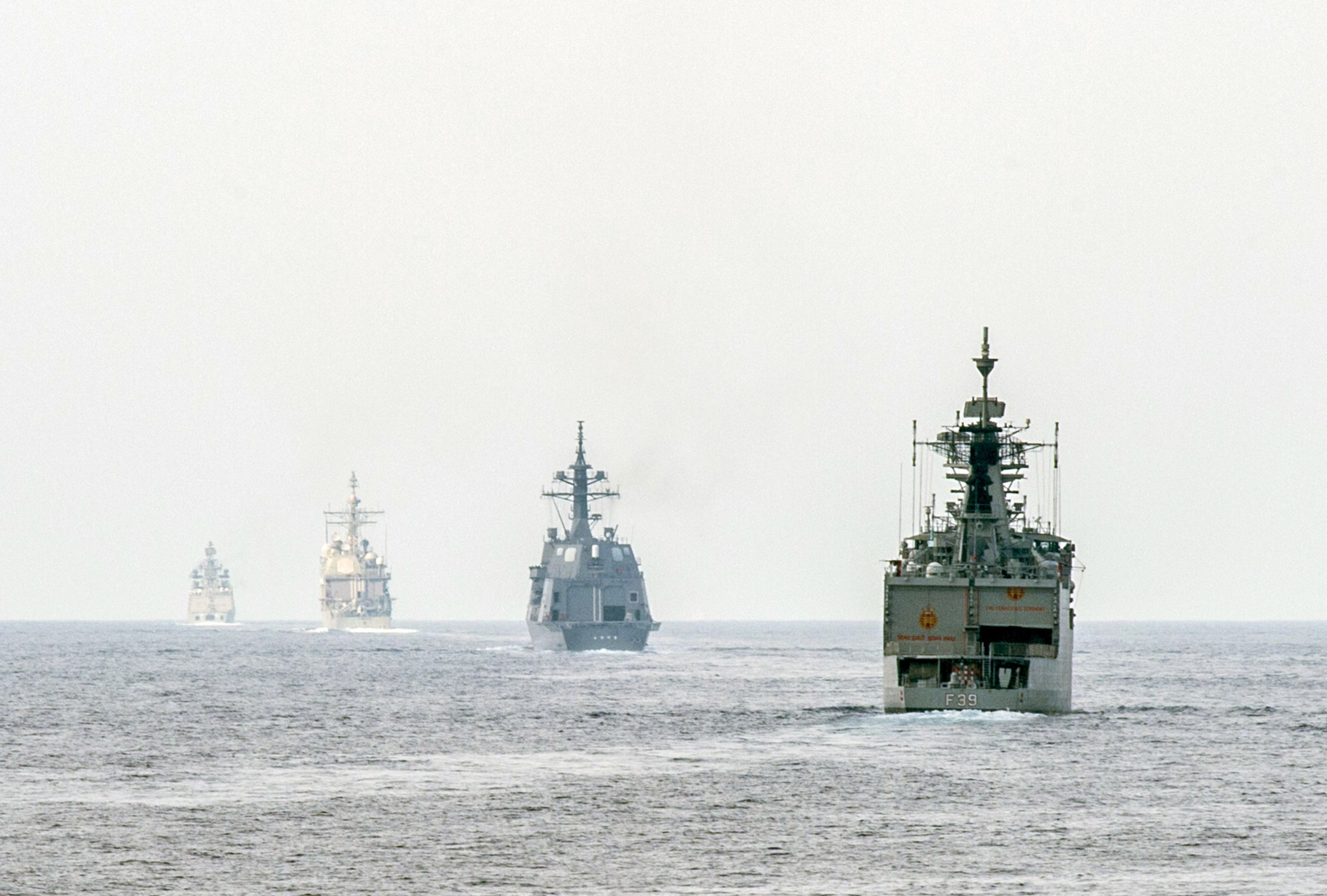 Ships from the Indian, Japanese and US navies take part in a live-fire exercise in the Indian ocean in 2015. Photo: US Navy via AFP