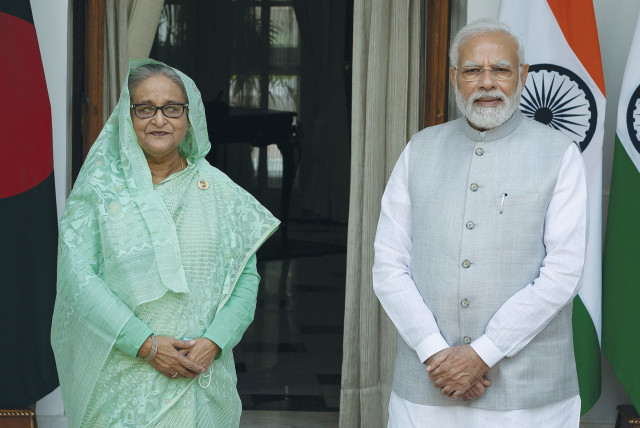  BANGLADESH’S PRIME Minister Sheikh Hasina and her Indian counterpart Narendra Modi meet in New Delhi, last year. India is projected to reach 6% growth in the 2023-2024 fiscal year; Bangladesh is projected to reach more than 5% GDP growth. (photo credit: Adnan Abidi/Reuters)