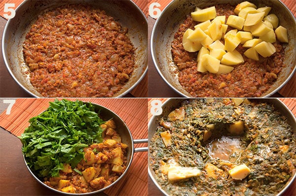 Step 5-8 to make spinach and potato curry