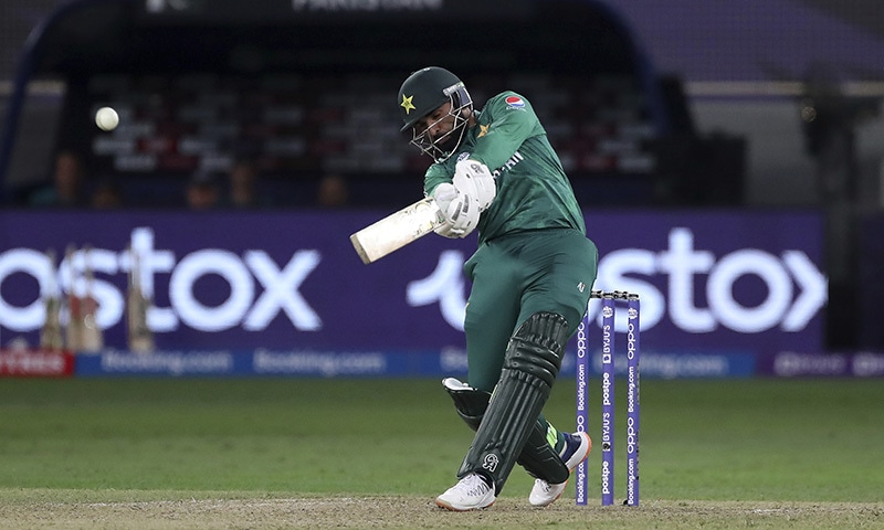 Asif Ali plays a shot during the Cricket Twenty20 World Cup match between Pakistan and Afghanistan in Dubai, UAE, on Friday. — AP