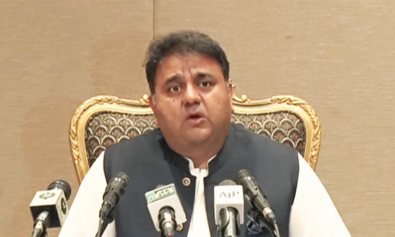 Information Minister Fawad Chaudhry addresses a press conference in Islamabad. — DawnNewsTV