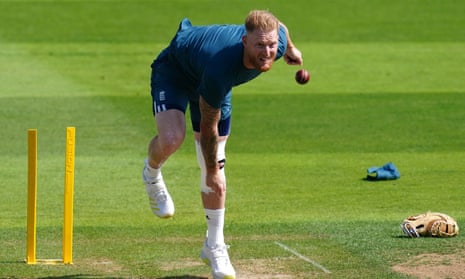 The England captain, Ben Stokes, bowls in the nets before the first Ashes Test against Australia.