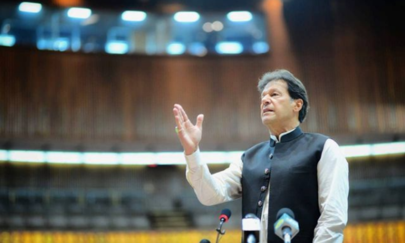 Prime Minister Imran Khan speaks in the National Assembly on Wednesday. — Photo courtesy: PM Imran's Instagram