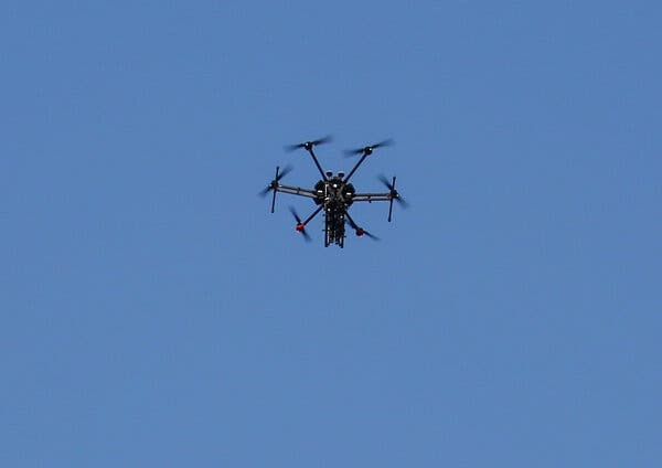 An Israeli quadcopter drone flying over the southern Gaza Strip in 2018.
