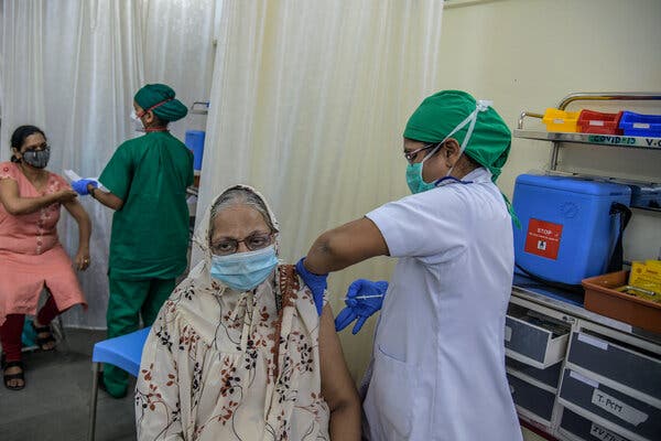 Vaccinations at a government hospital in Mumbai in April. Less than 3 percent of India’s population has been fully inoculated. 