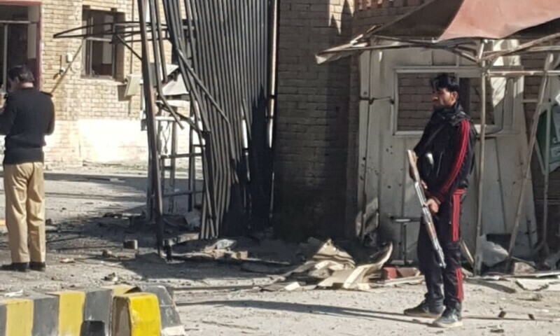 <p>The photo shows the Police Lines area in Quetta after an explosion on Sunday. — Photo by author</p>