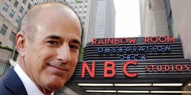 Matt Lauer and the NBC headquarters in New York City.