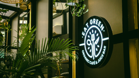 The interior of Eat Green emphasises on greenery. Photos: Eat Green