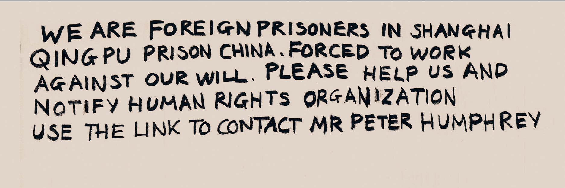 A translation of the note in a Tesco Christmas card from a desperate prisoner in Shanghai - his handwriting changed to protect his identity