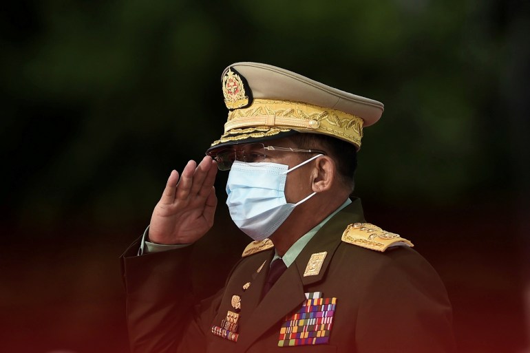 Myanmar military declared a state of emergency on Monday and said power had been transferred to army chief Min Aung Hlaing [File: Ye Aung Thu/Pool via Reuters]