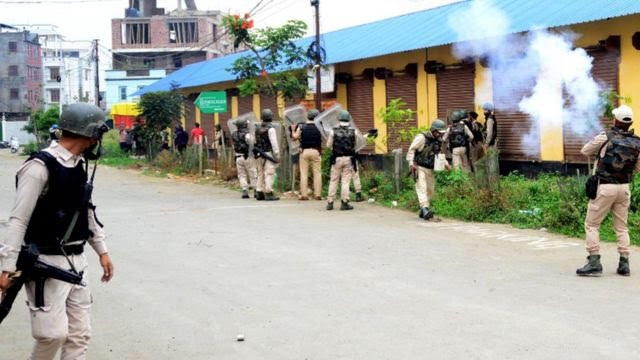 Security personnel fire tear gas in Manipur