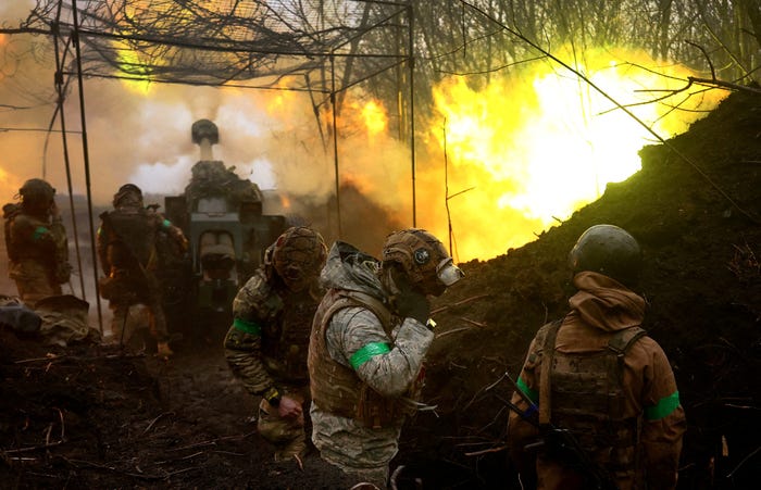 Ukrainian artillery fires towards the frontline during heavy fighting amid Russia's attack on Ukraine, near Bakhmut, Ukraine, April 13, 2023.