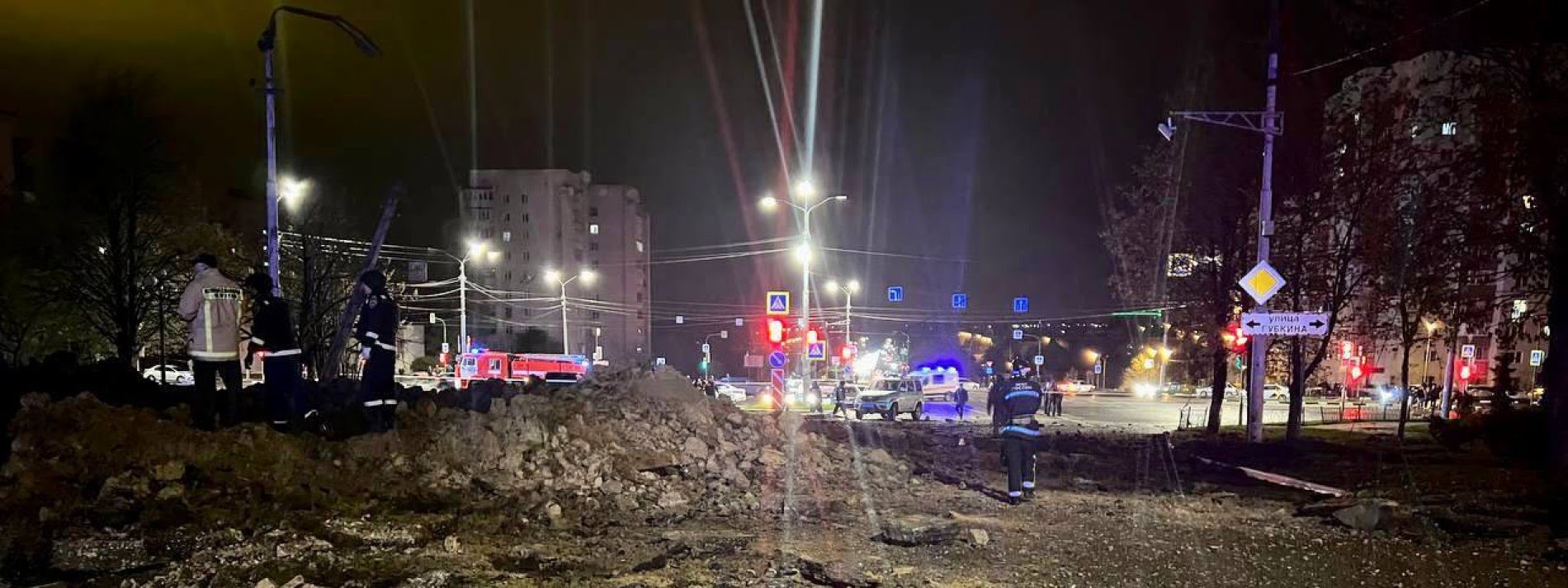 Die Straßenkreuzung in Belgorod, auf der die russische Bombe am 20. April niederging.