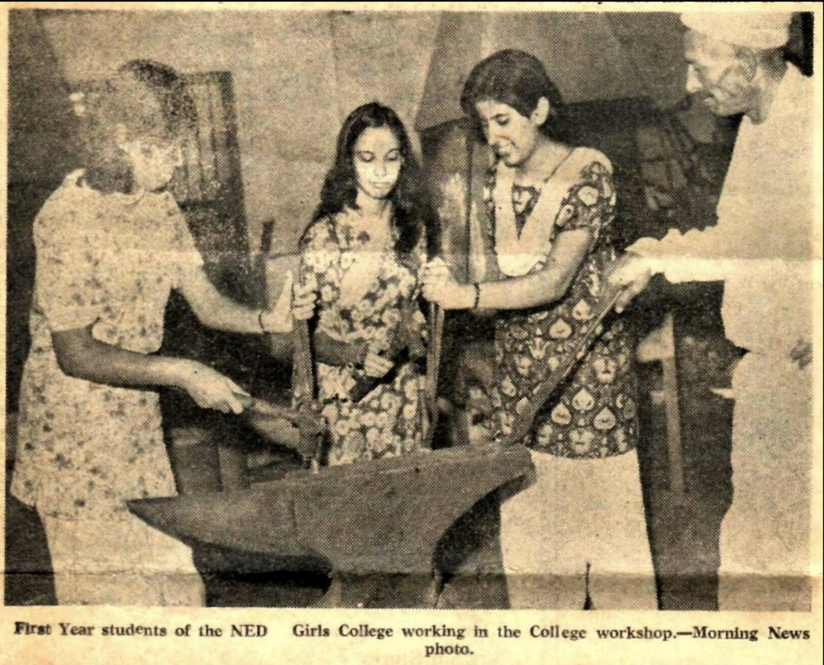 'First year students of the NED Girls College working in the college workshop | From 'The Ned Experience' (2019)