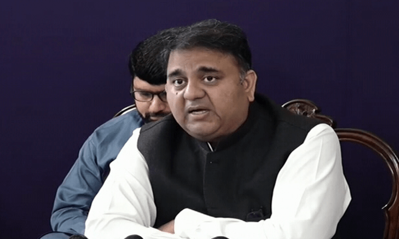 <p>Senior PTI leader Fawad Chaudhry addresses a press conference in Islamabad on Monday. — DawnNewsTV</p>