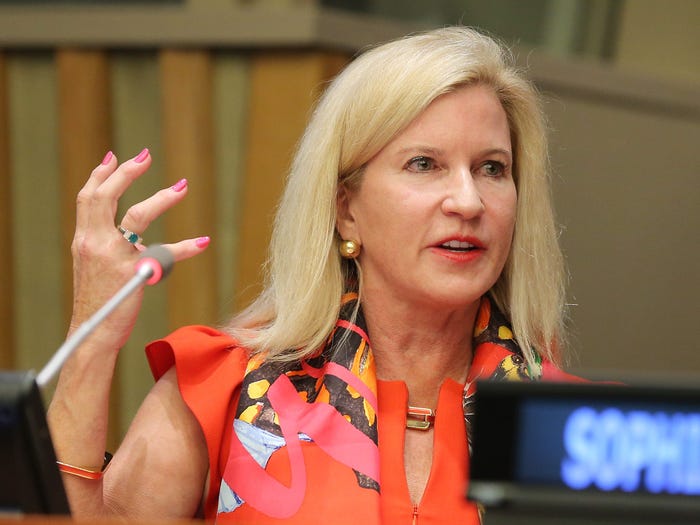 Martha Muffy MacMillan speaks during Women's Entrepreneurship Day at the United Nations in 2015. She is one of 12 billionaire heirs to the Cargill dynasty.