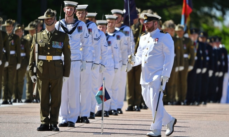 An honour guard is formed at Defence Headquarters in Canberra, Australia, Thursday, Nov 19, 2020, before findings from the Inspector-General of the Australian Defence Force Afghanistan Inquiry are released. — AP