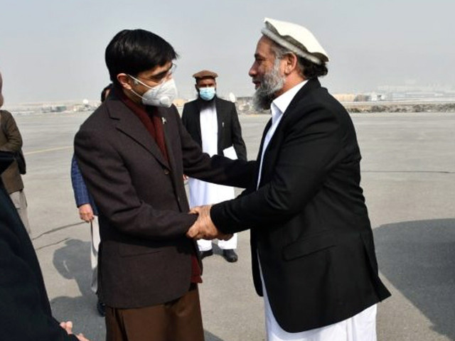 national security adviser nsa dr moeed yusuf is being received in kabul photo app